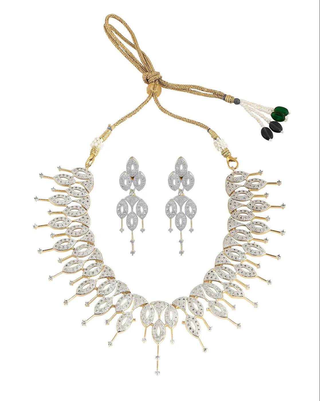 Designer AD Choker Necklace Set – Feminine Alloy Choker with Matching Earrings - aromie