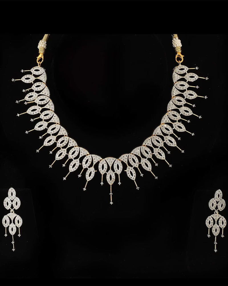 Designer AD Choker Necklace Set – Feminine Alloy Choker with Matching Earrings - aromie