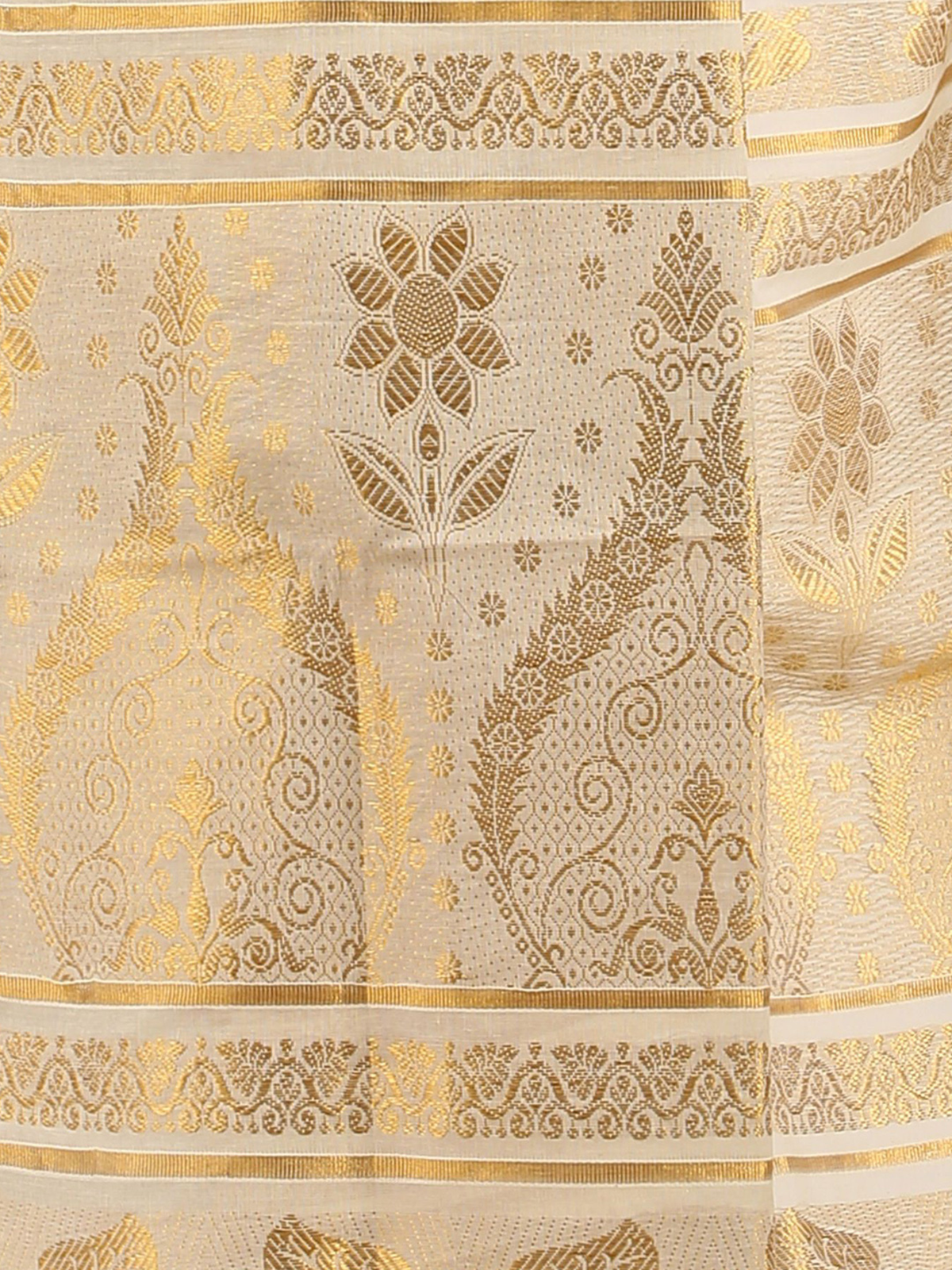 Aromie beige and gold floral pattern Designer Indian Saree Canada with intricate traditional embroidery