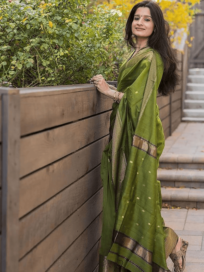 Designer Lichi Silk Kanjivaram Saree with Unstitched Blouse | Traditional Saree for Weddings & Festivals - aromie