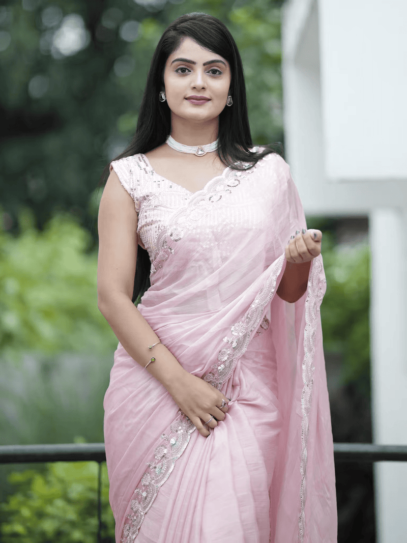 Designer Tussar Silk Saree - Elegant Pink Style
