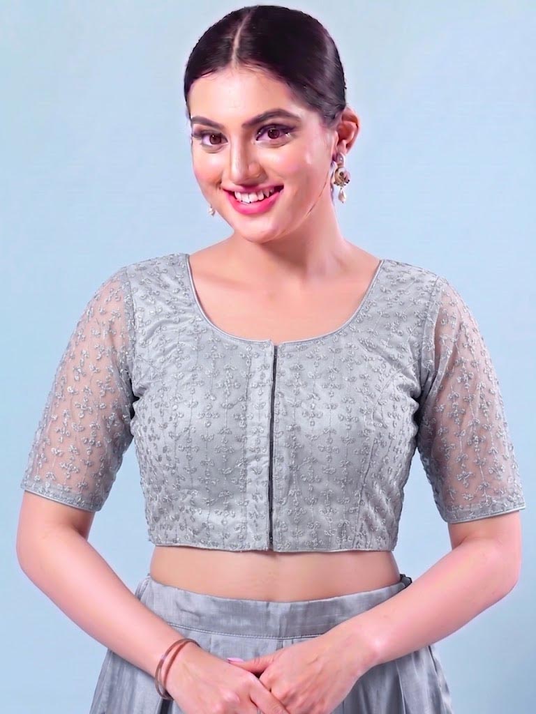 Silver embordered  Saree Blouse