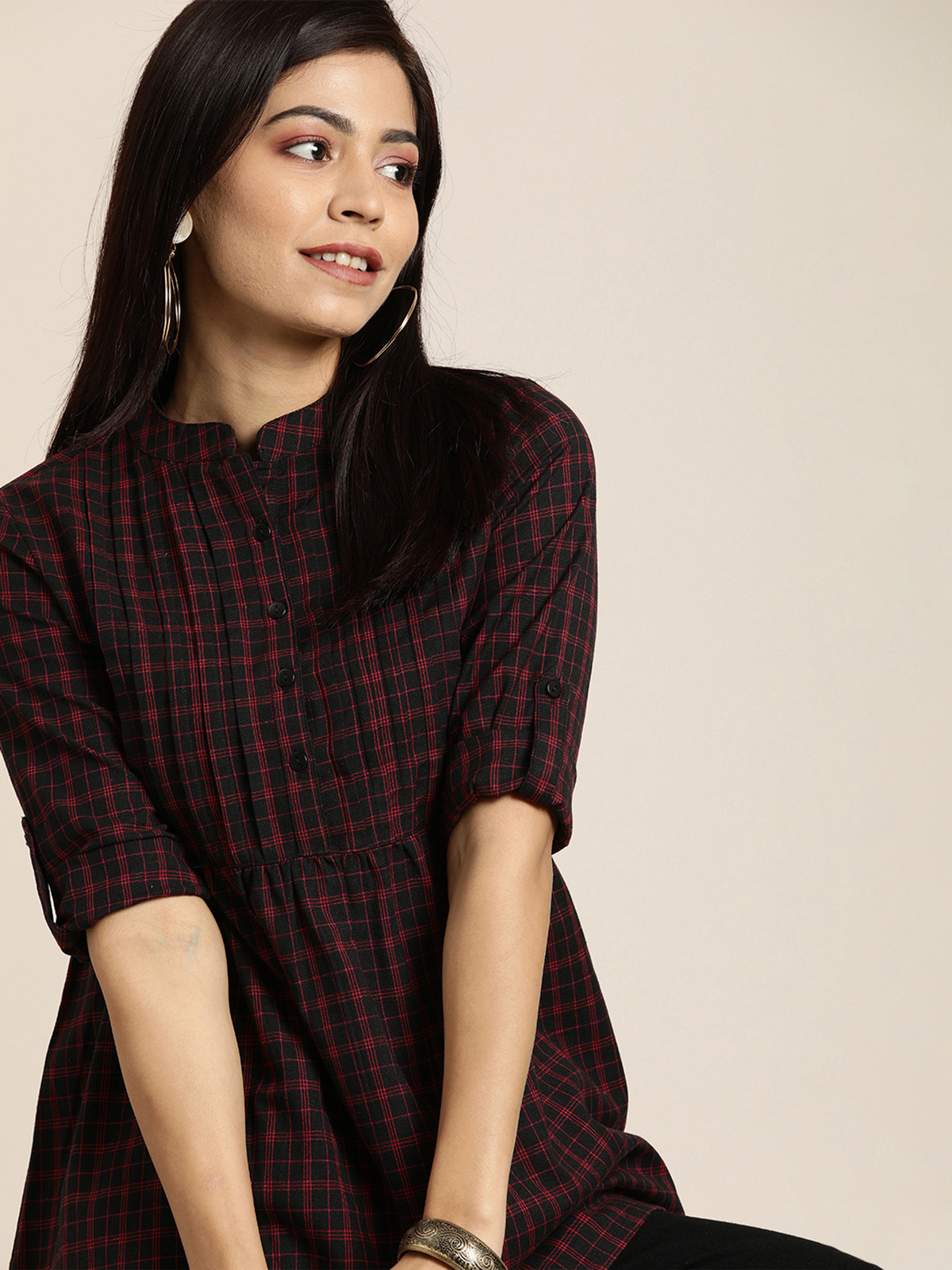 Women’s Black & Red Checked A-Line Top AROMIE.STORE