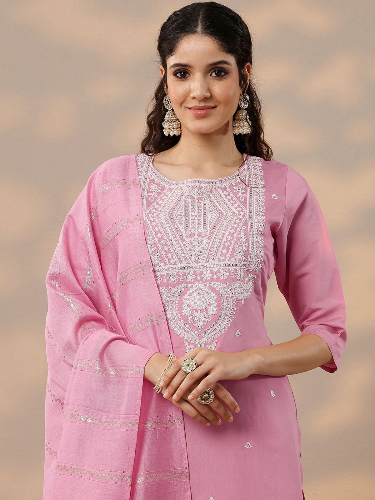 Women Ethnic Motifs Embroidered Kurta with Trousers & Dupatta