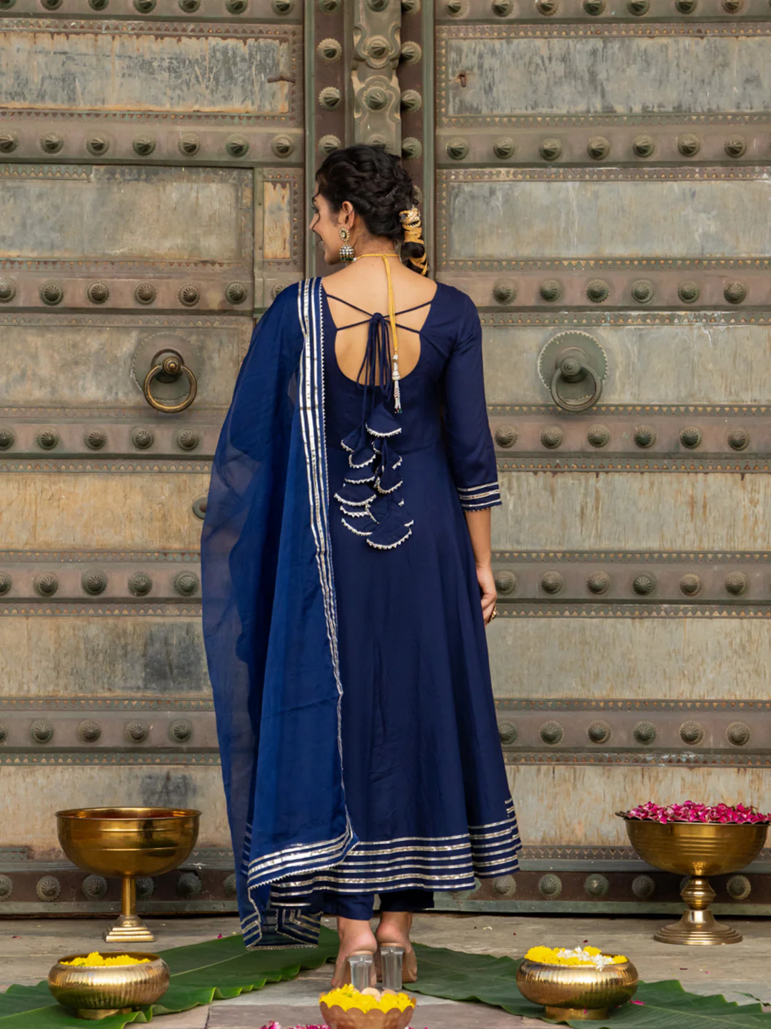 Navy Blue Rayon Festive Suit Set with Dupatta