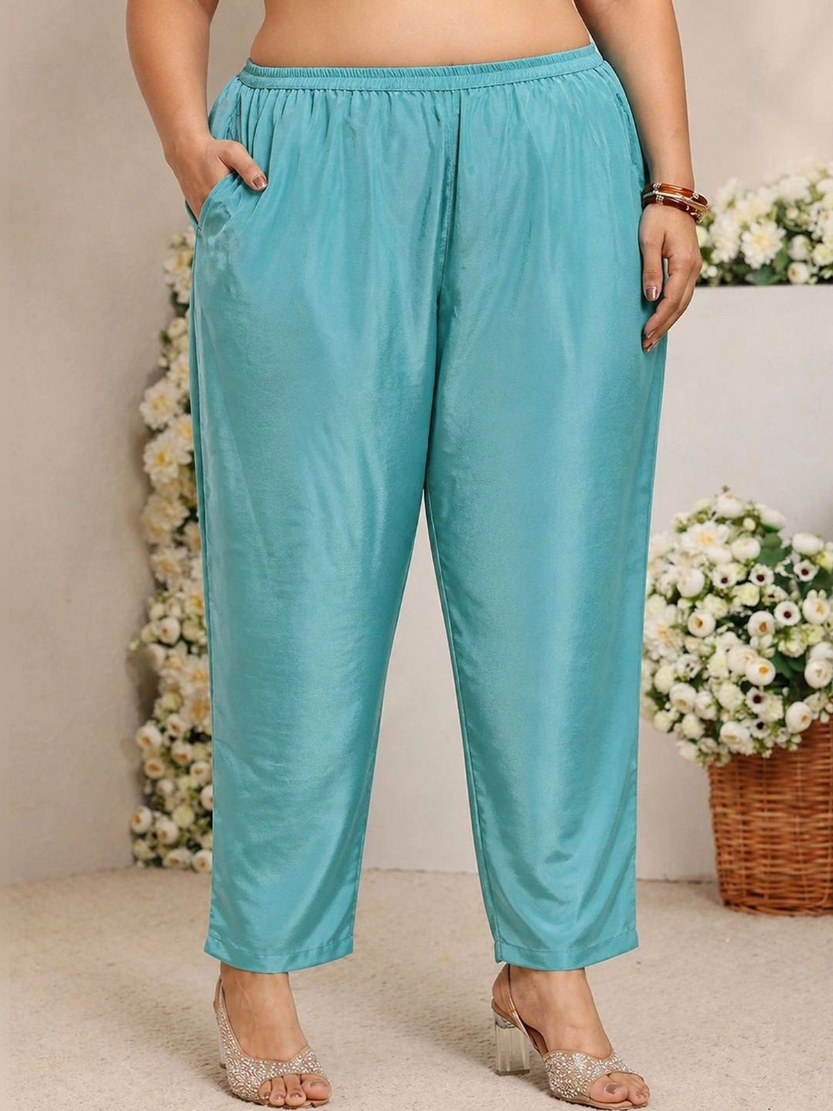 Blue Embroidered Silk Blend Kurta Set with Trousers & Dupatta aromie