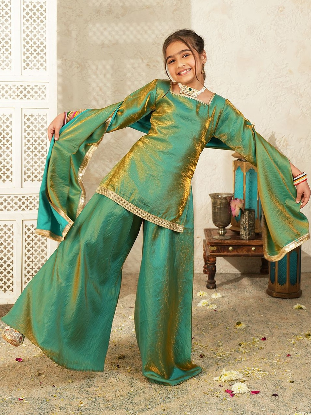 Girls Regular Gotta Patti Kurta with Palazzos & With Dupatta