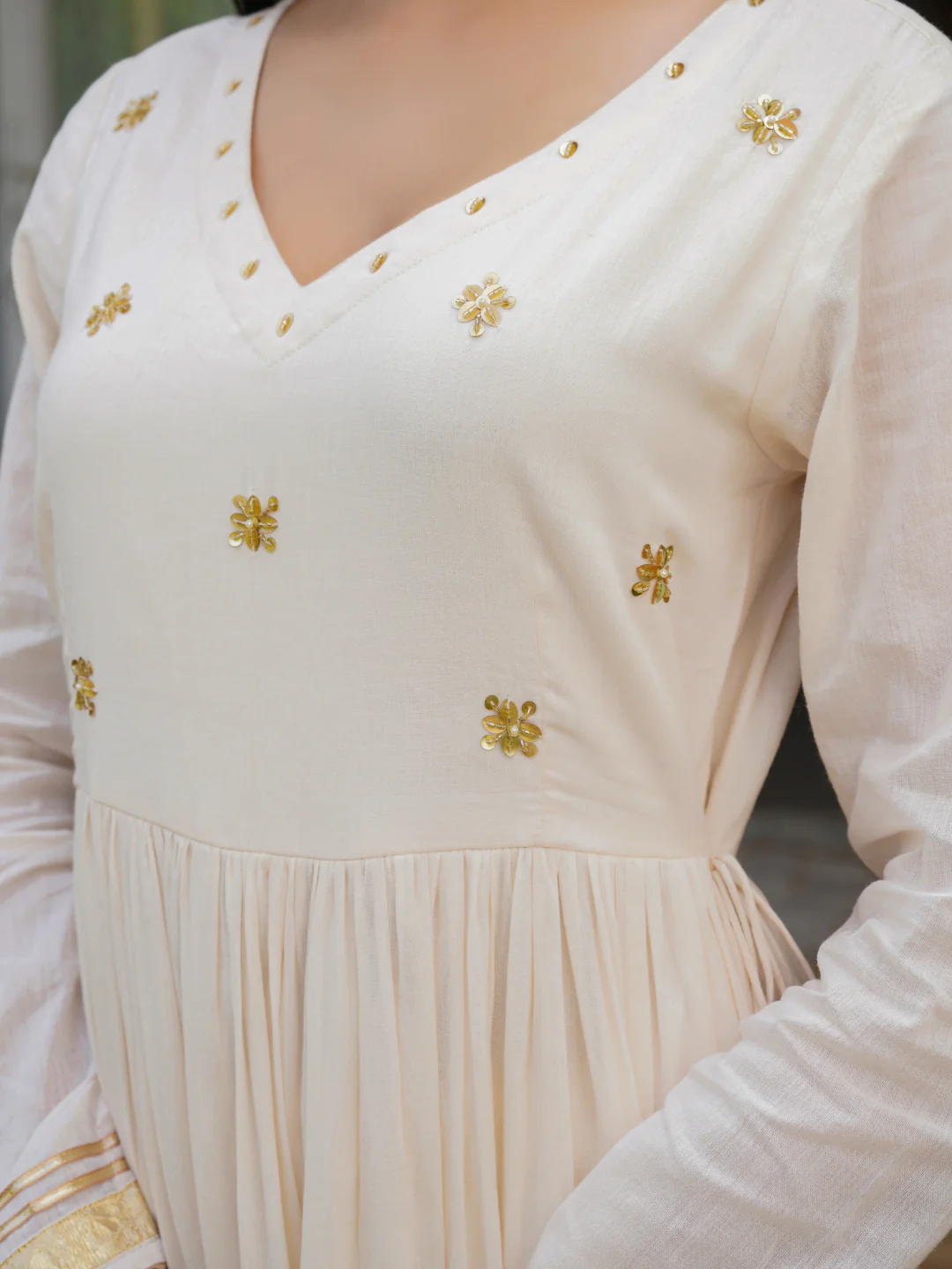 Cream Mulmul Cotton Festive Suit Set with Palazzo & Dupatta