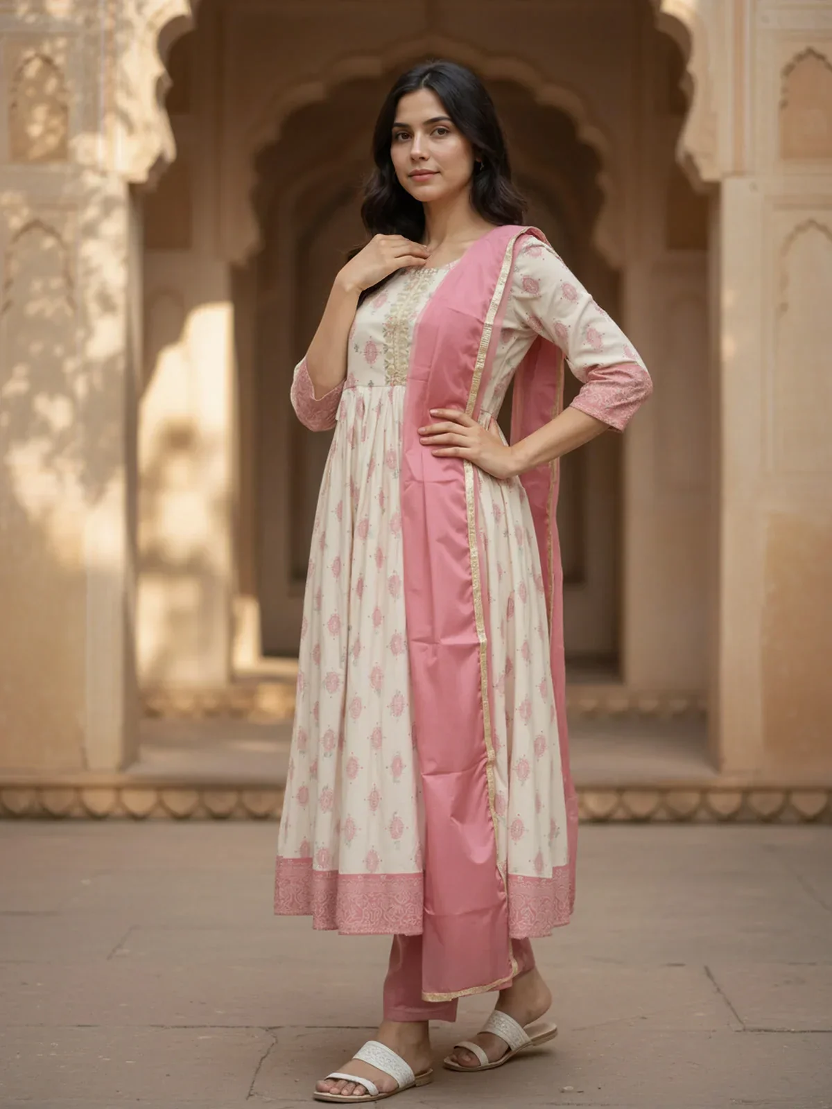 Women’s Viscose Poly Embroidered Anarkali Suit Set