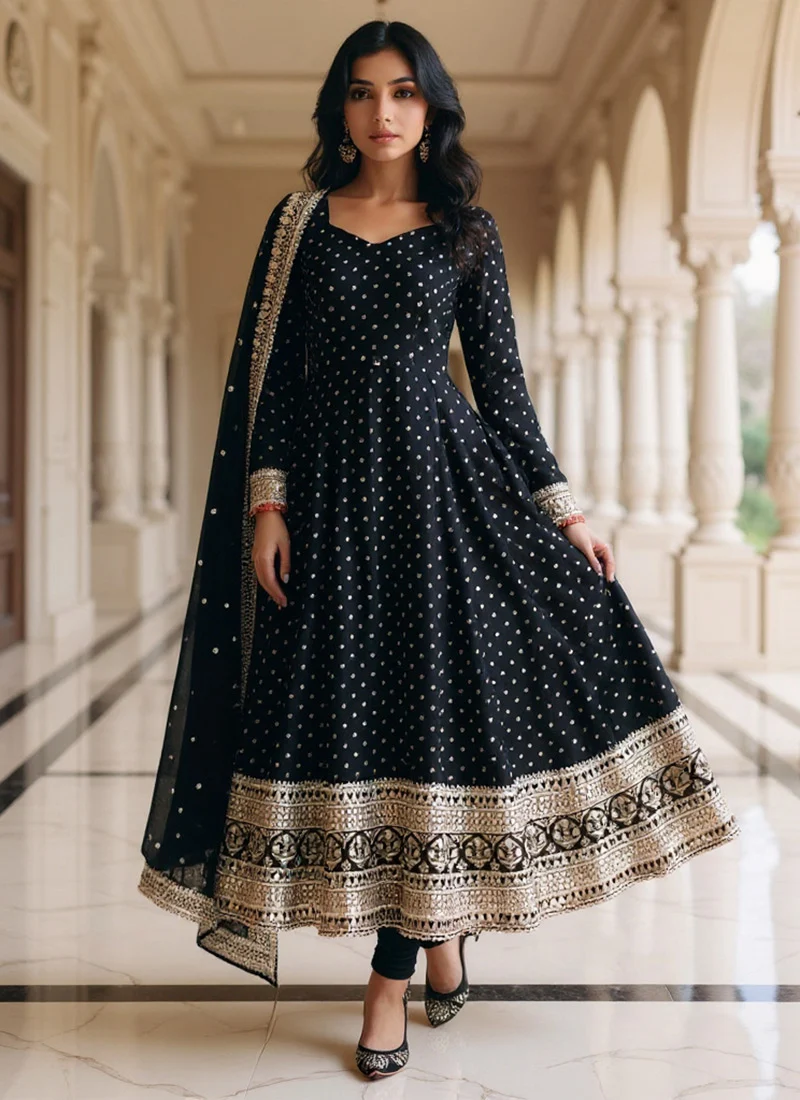 Outstanding Black Color Sequence Work Anarkali Gown