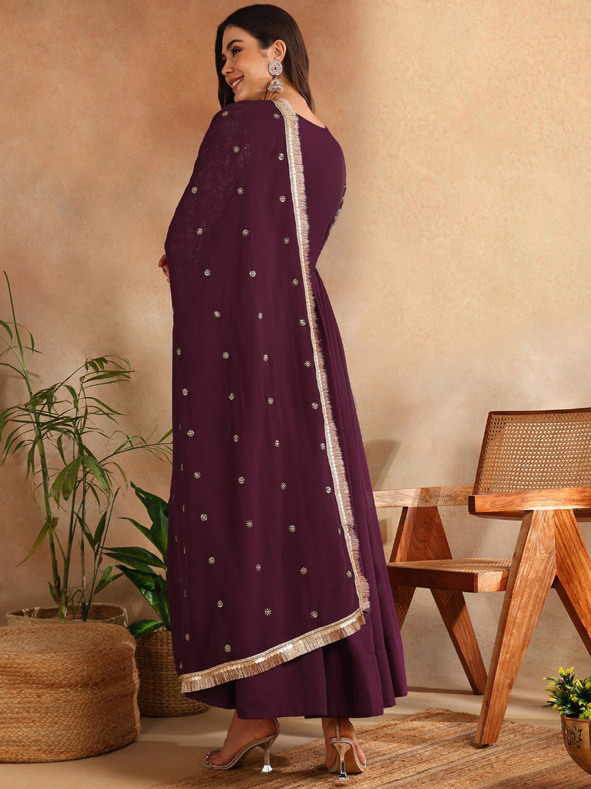 Floral Embroidered Georgette Gown Ethnic Dress & Dupatta