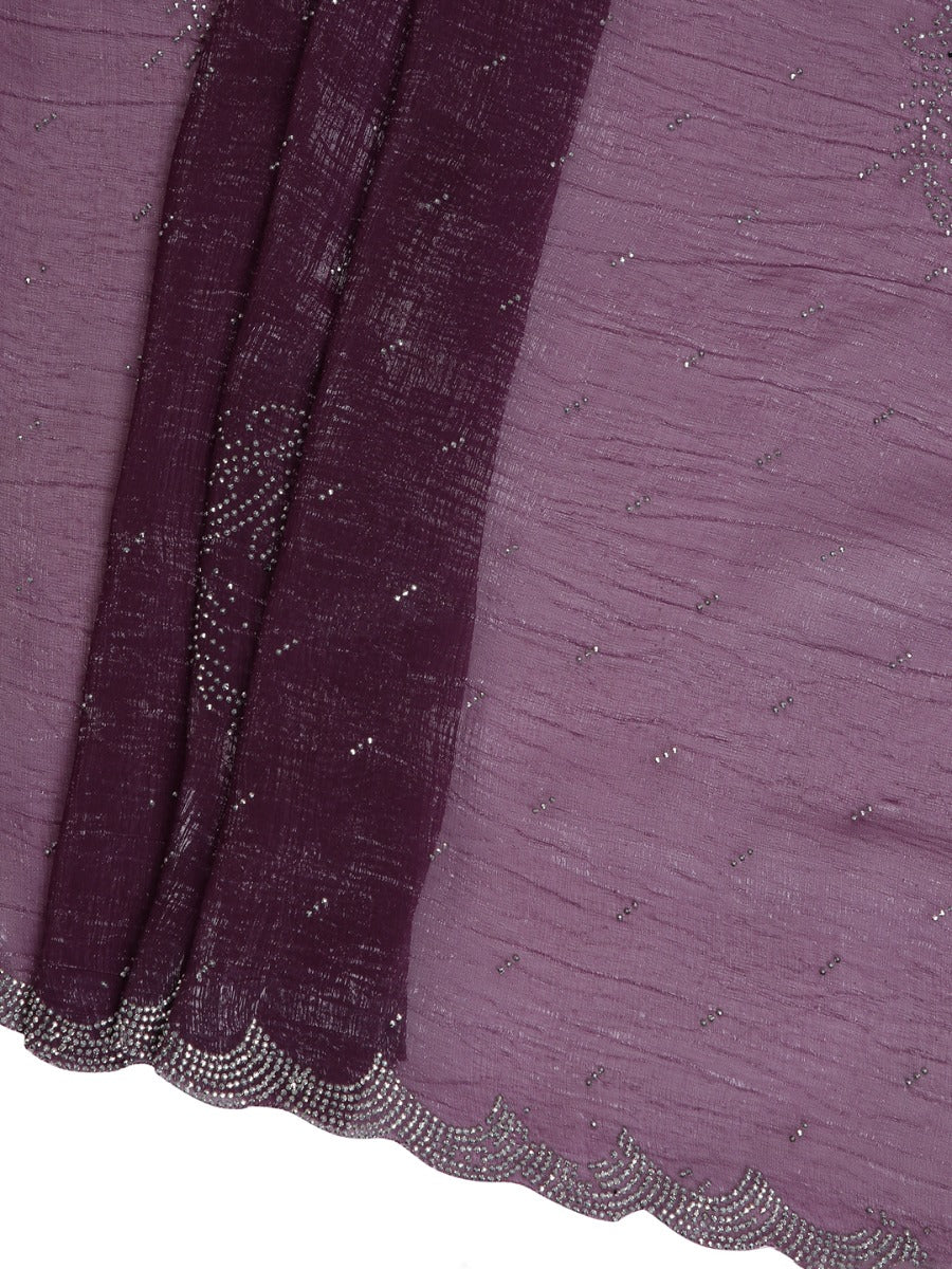 Shimmer Chiffon Dusty Grape Saree with Mini Stone Work