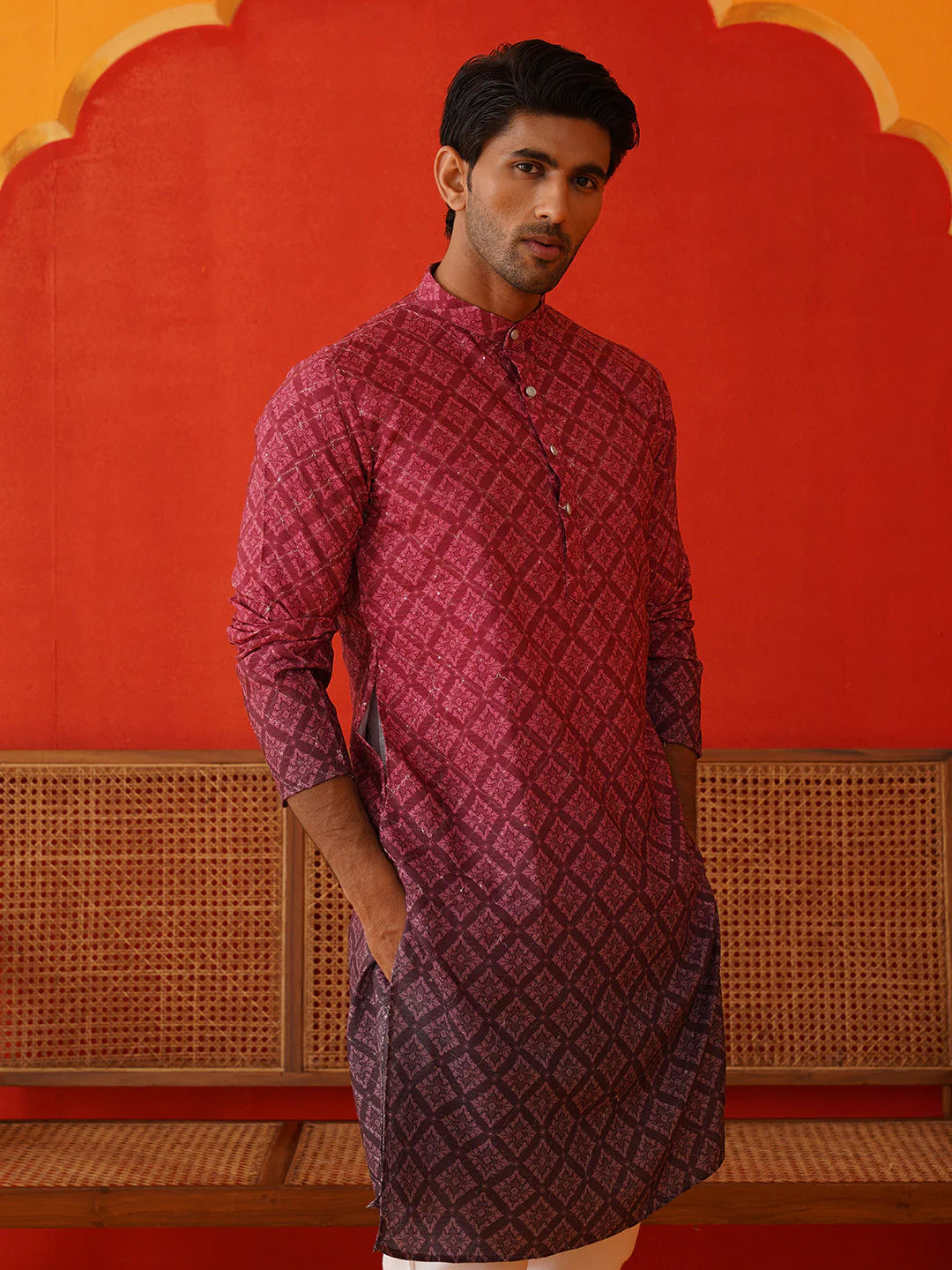 Maroon Ombre Printed Kurtas For Men