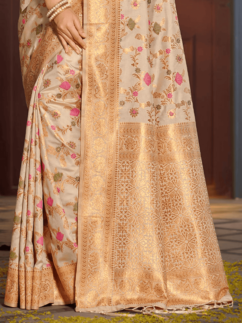 Elegant Banarasi Silk Saree with Unstitched Blouse – Festive Wear for Women - aromie