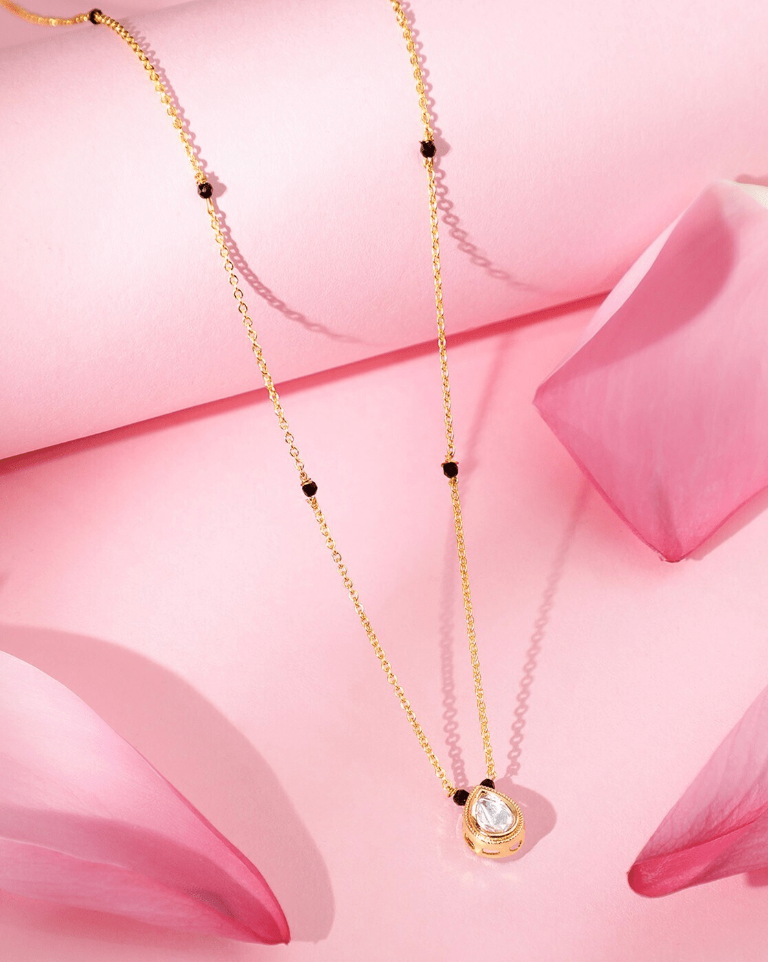 Elegant Diamond - Studded Gold - Plated Mangalsutra for Women – Lightweight Everyday Wear - aromie