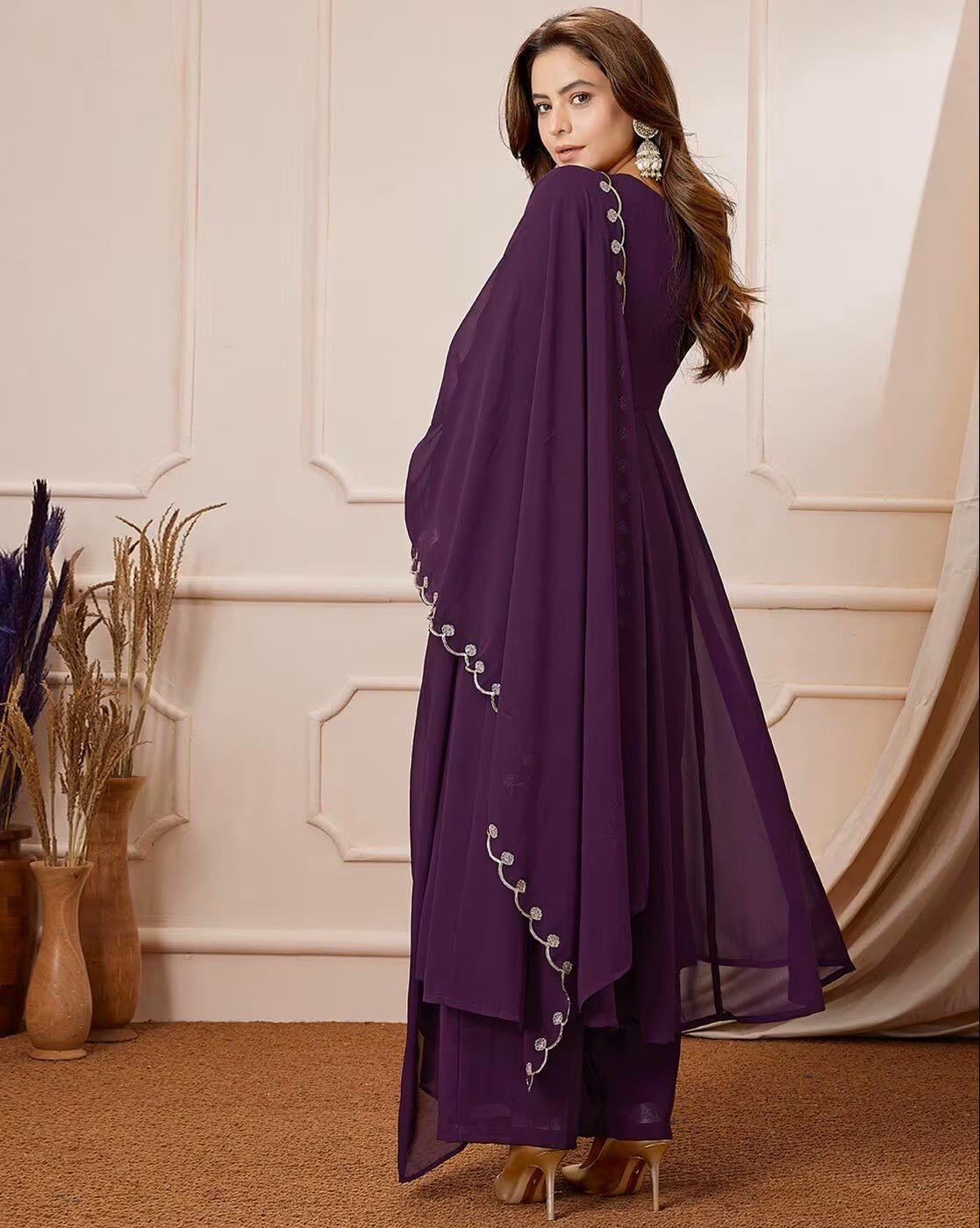 Elegant Embroidered Georgette Anarkali Kurta Set with Dupatta - aromie