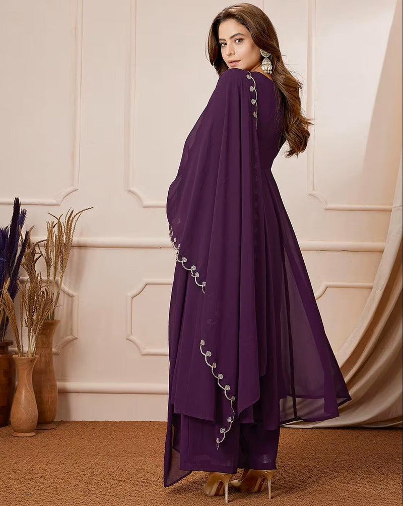Elegant Embroidered Georgette Anarkali Kurta Set with Dupatta - aromie