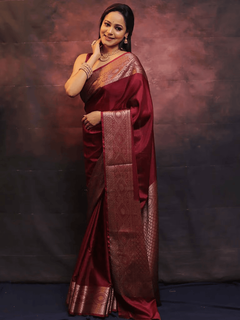 Elegant Festive Saree Set with High - Quality Fabric – Unstitched Blouse Included - aromie