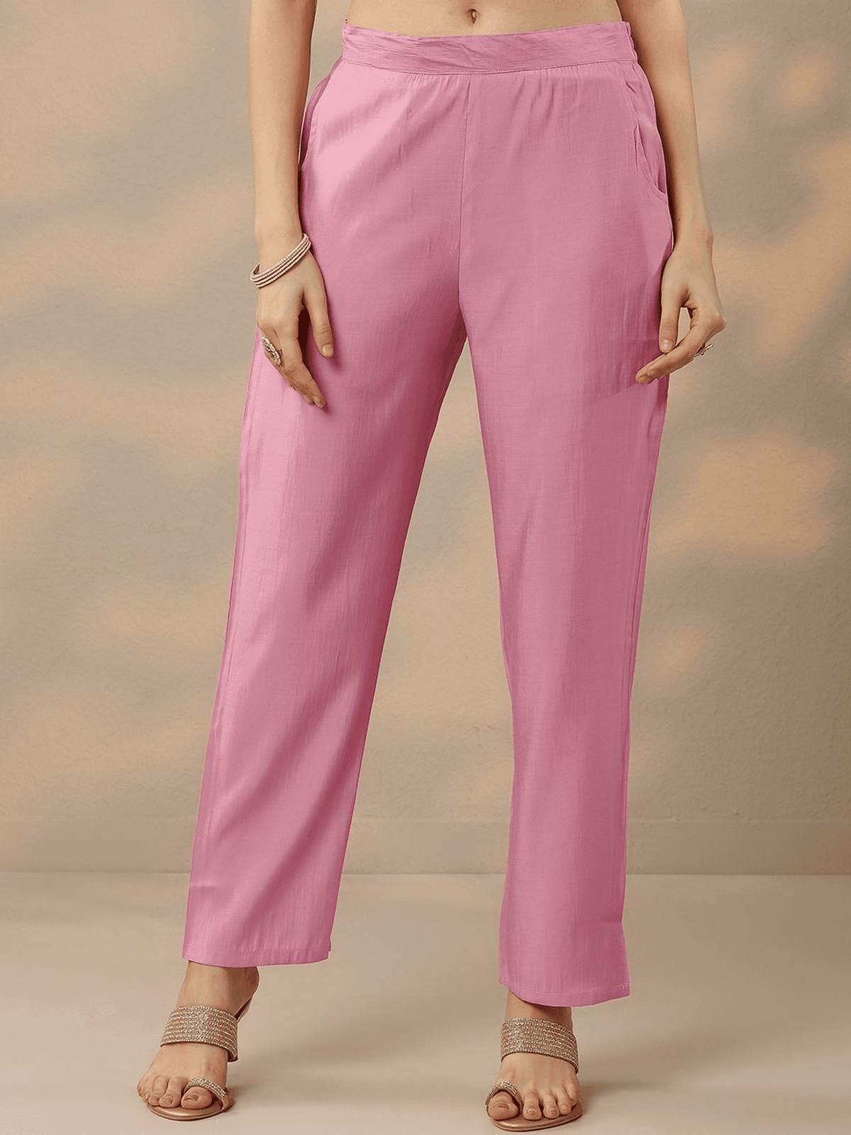 Elegant Indian kurta online featuring a three piece set with stylish pink pants for a sophisticated look