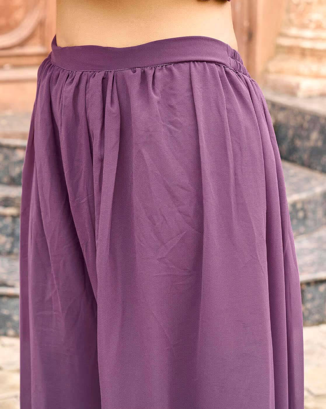 Comfortable purple three-piece Kurtha by aromie, featuring elegant Indian kurta online style and soft fabric