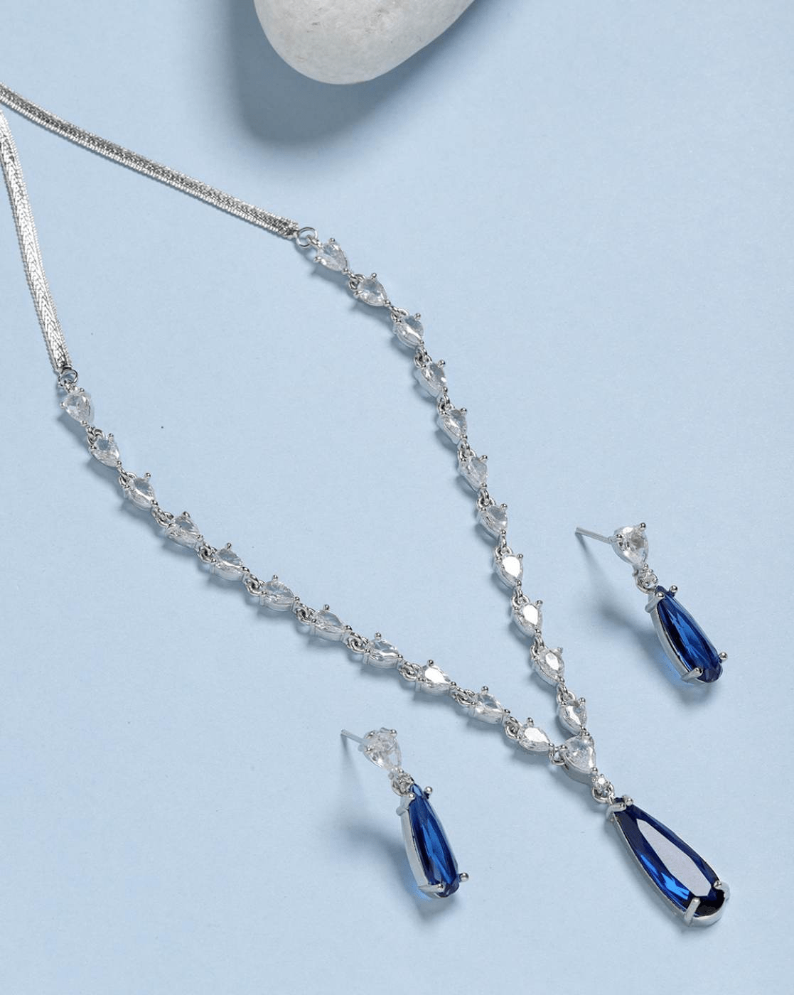 Elegant Rhodium - Plated AD Necklace & Earrings Set for Women – Lightweight Party Jewellery - aromie