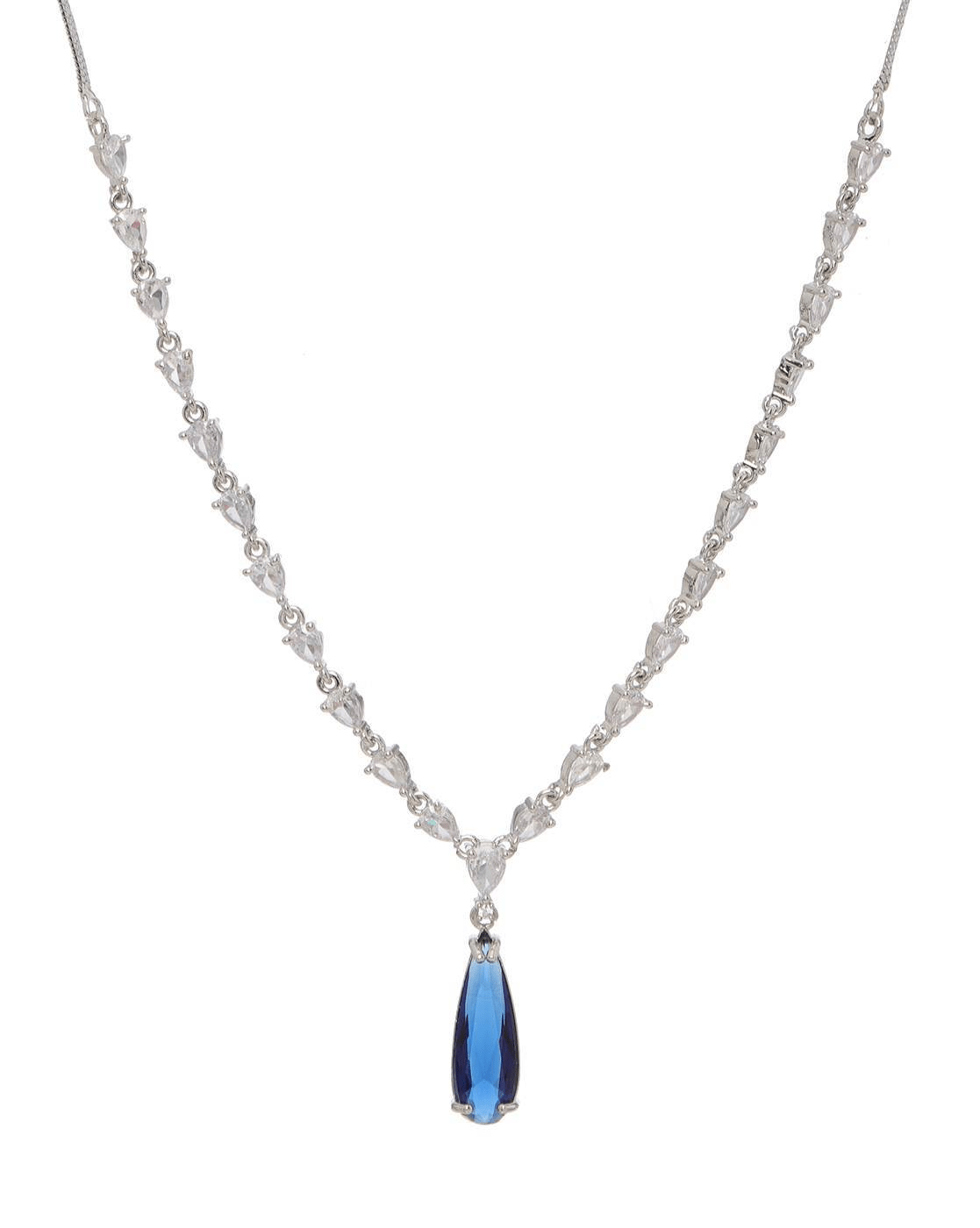 Elegant Rhodium - Plated AD Necklace & Earrings Set for Women – Lightweight Party Jewellery - aromie