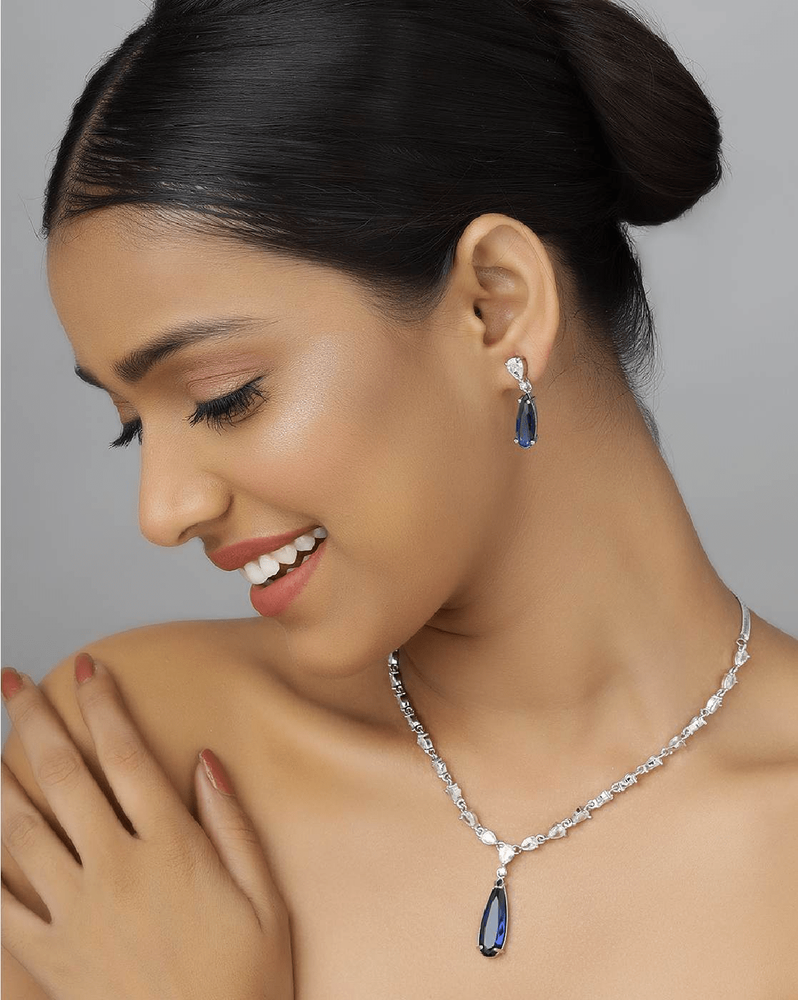 Elegant Rhodium - Plated AD Necklace & Earrings Set for Women – Lightweight Party Jewellery - aromie