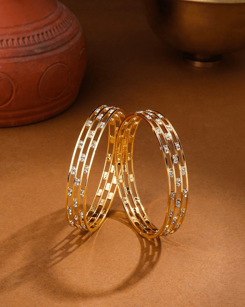 Elegant Set of 2 CZ Studded Brass Bangles – Lightweight Traditional Jewellery for Women - aromie
