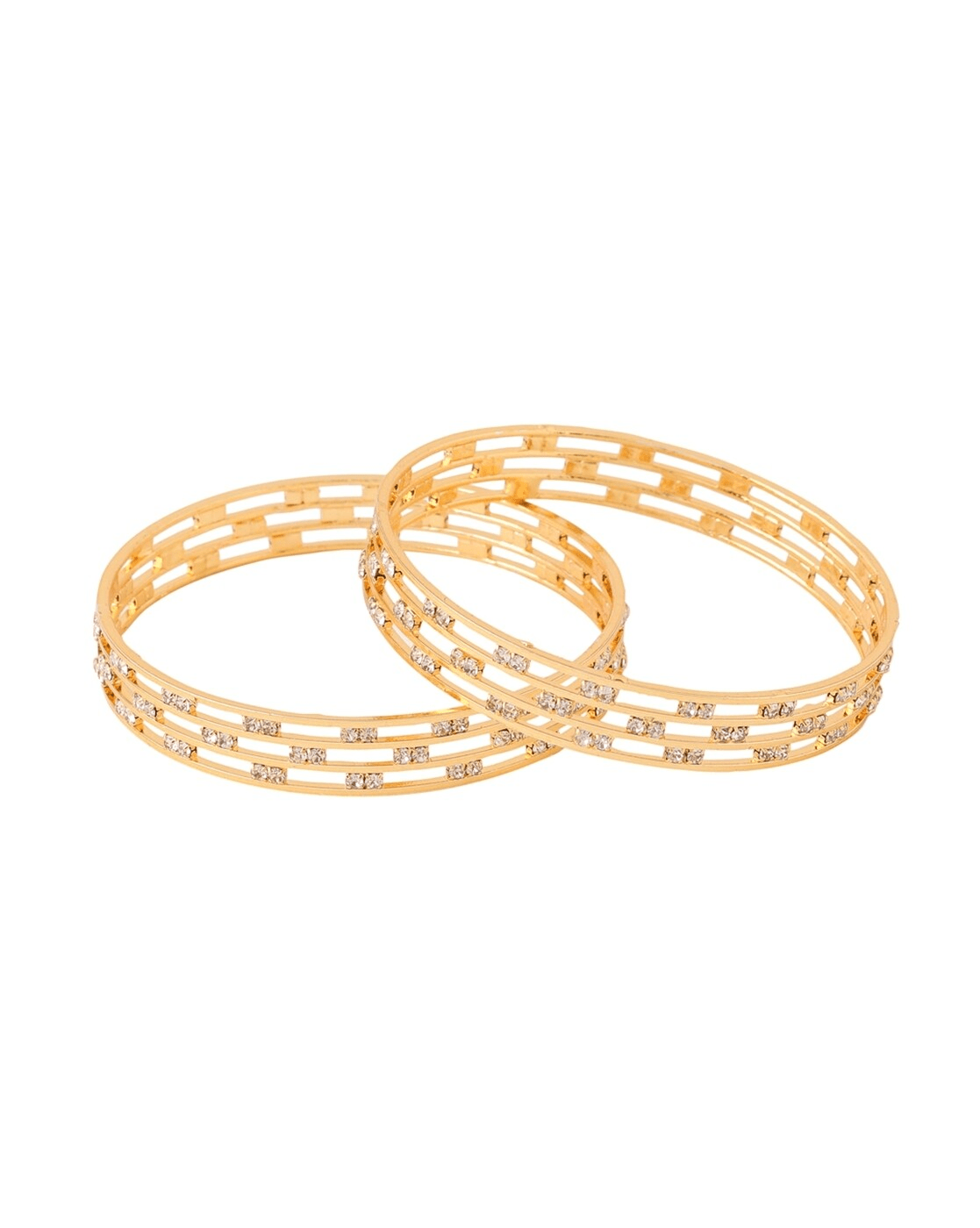 Elegant Set of 2 CZ Studded Brass Bangles – Lightweight Traditional Jewellery for Women - aromie