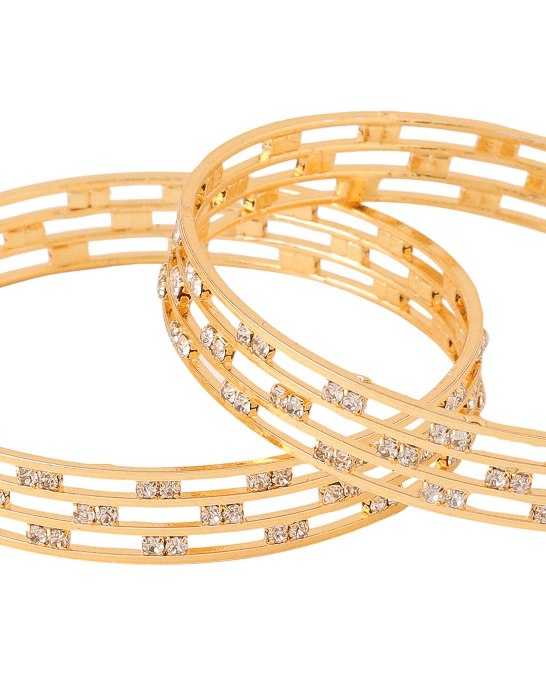 Elegant Set of 2 CZ Studded Brass Bangles – Lightweight Traditional Jewellery for Women - aromie
