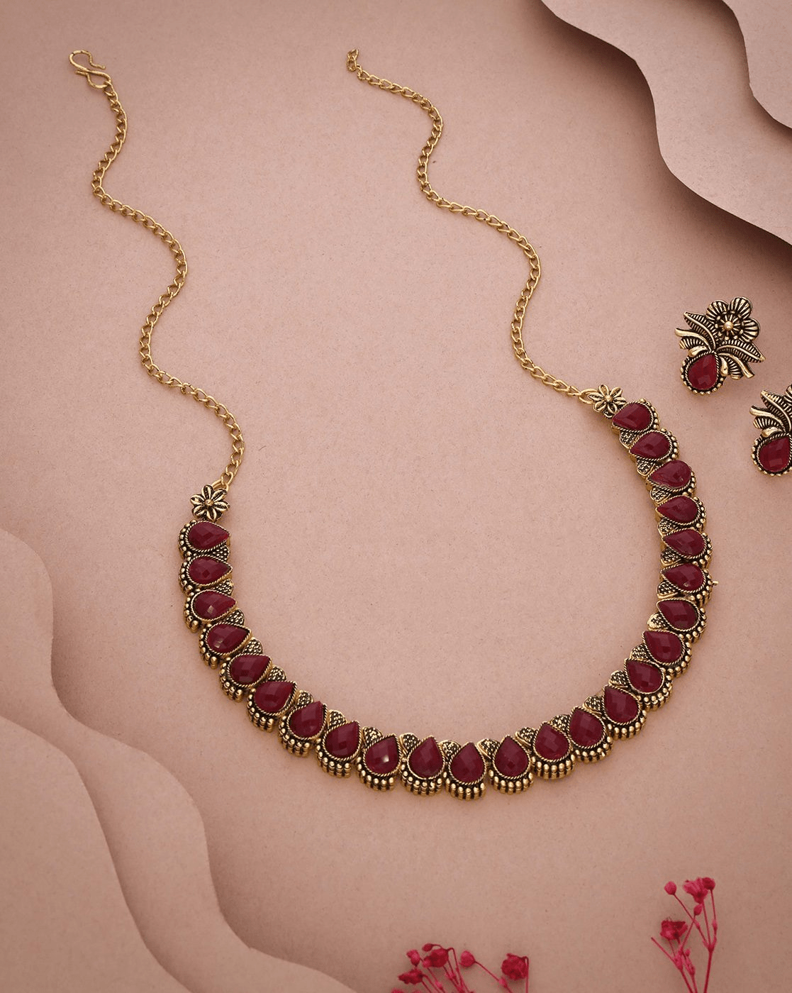 Elegant Stone - Studded Necklace & Earrings Set for Women – Party Wear Jewelry - aromie