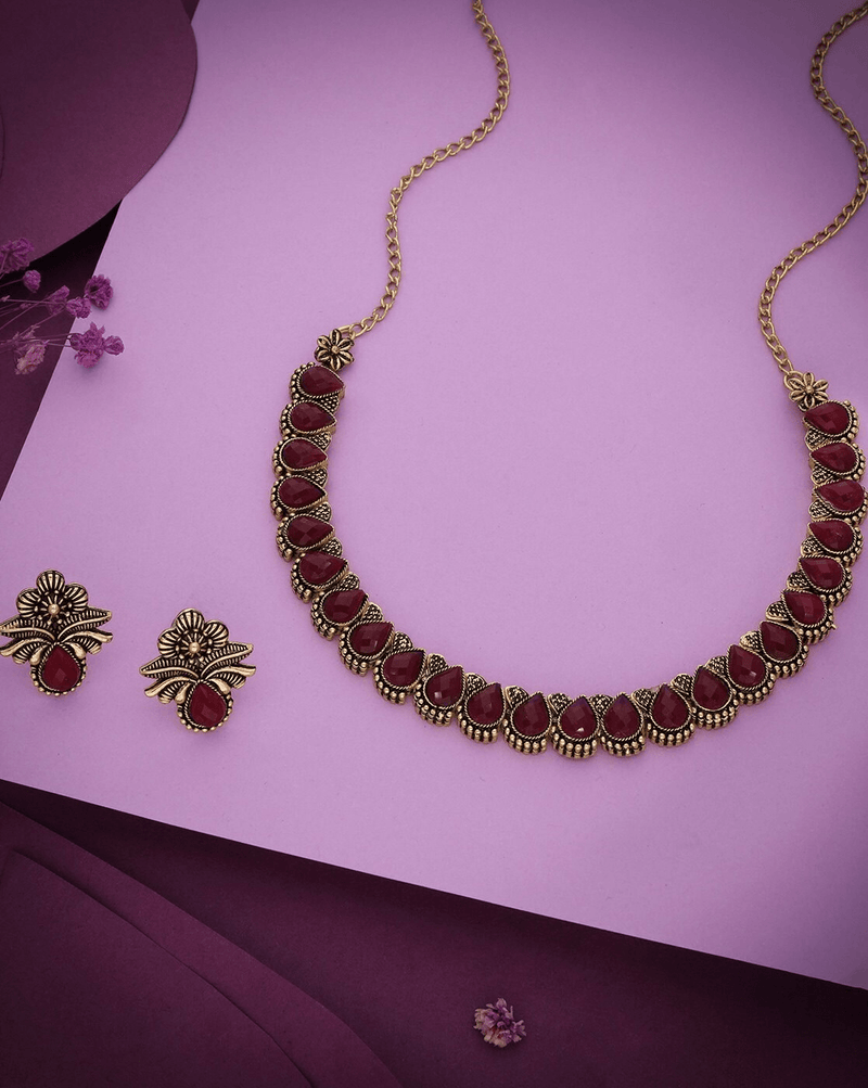 Elegant Stone - Studded Necklace & Earrings Set for Women – Party Wear Jewelry - aromie