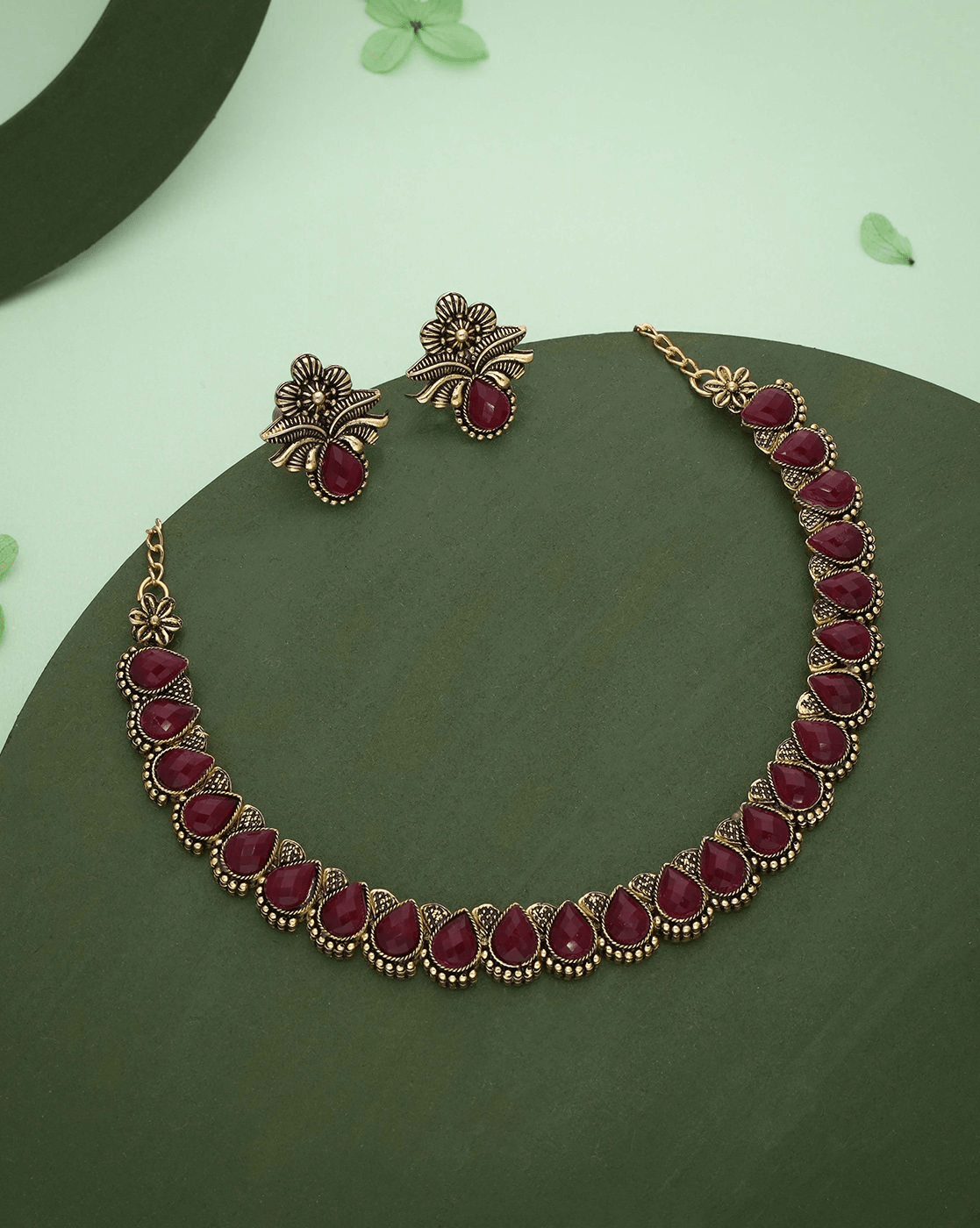 Elegant Stone - Studded Necklace & Earrings Set for Women – Party Wear Jewelry - aromie