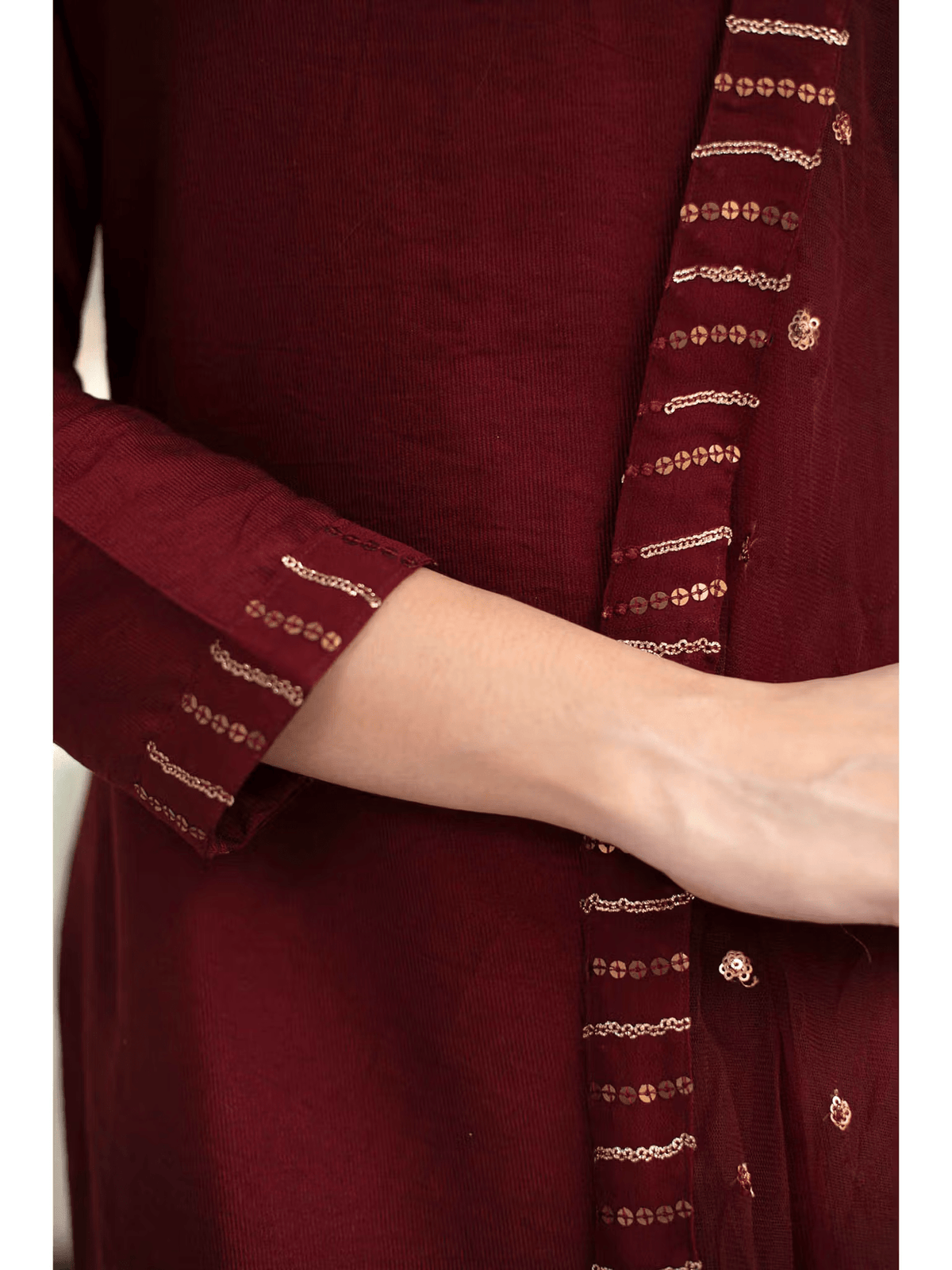 Embellished Chanderi Kurta and Pant Set with Dupatta - aromie