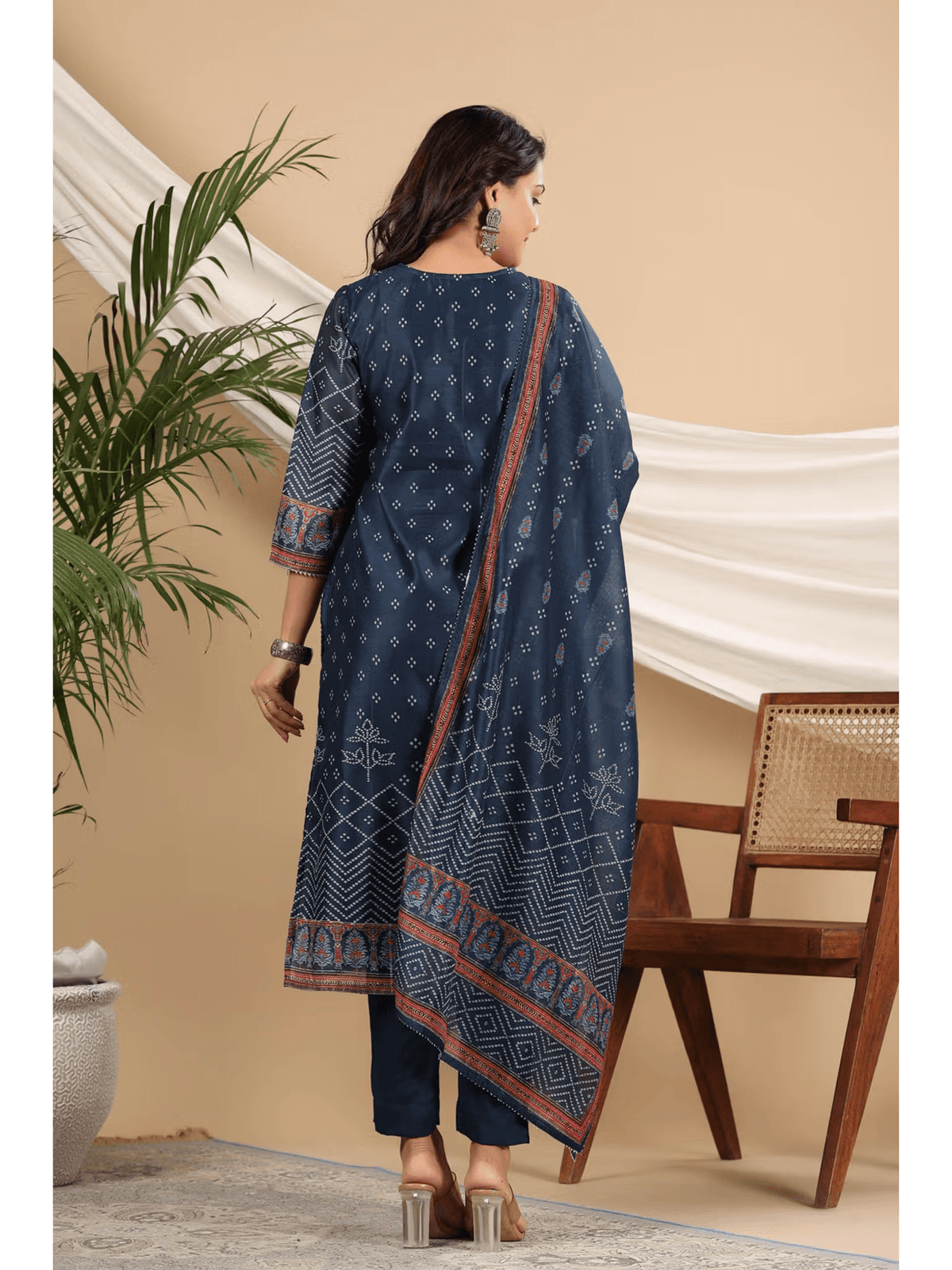 Embellished Chanderi Straight Kurta Set with Pant and Dupatta – Semi - Casual Wear for Women - aromie