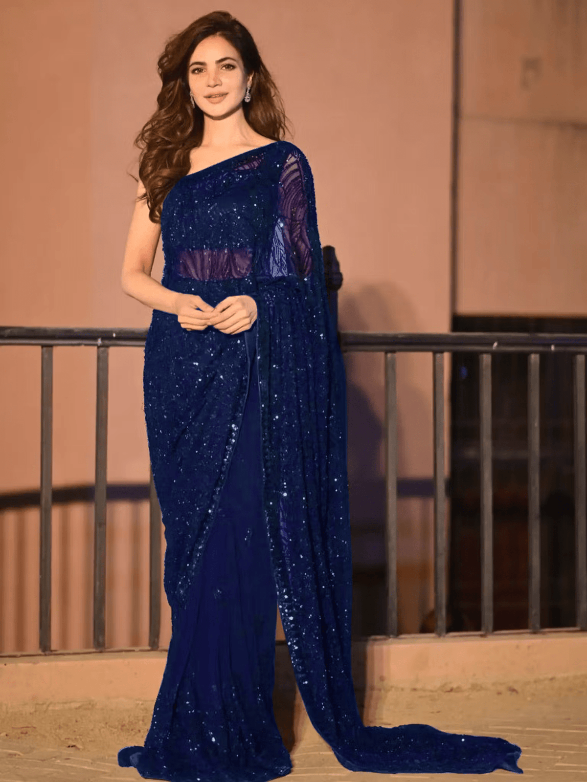 Embellished Georgette Saree for Party Wear – Includes Unstitched Blouse | Affordable Indian Saree in Canada - aromie
