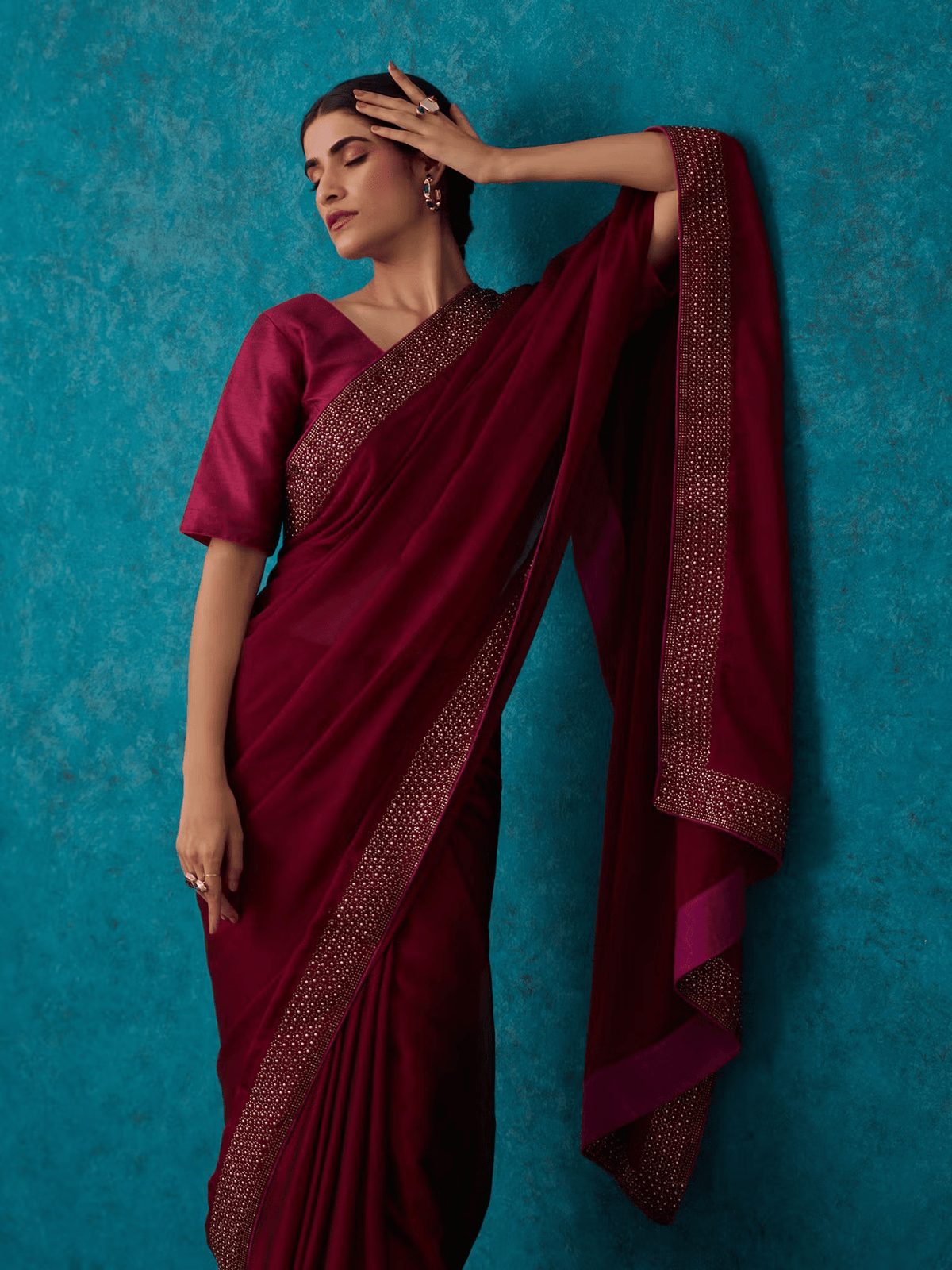 Embellished Georgette Saree for Women | Formal Saree with Beaded Blouse Canada - aromie