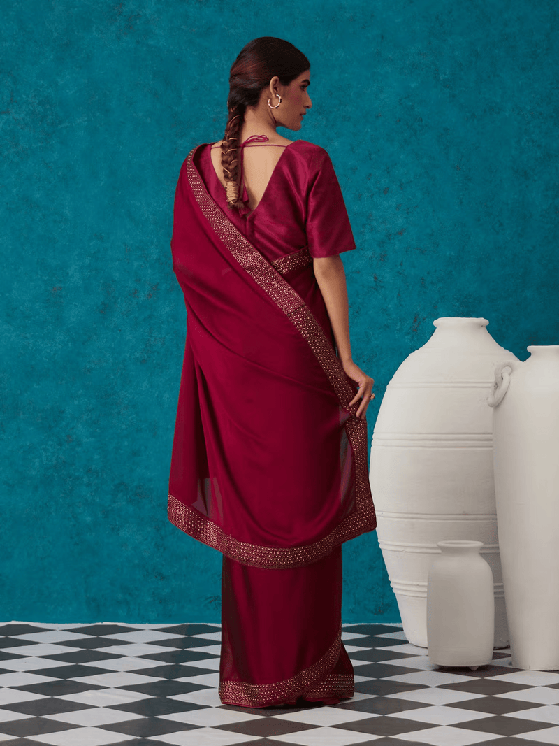 Embellished Georgette Saree for Women | Formal Saree with Beaded Blouse Canada - aromie