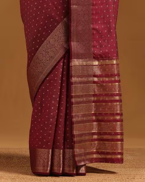 Burgundy georgette saree Canda with intricate detailing, ideal for festive and wedding occasions