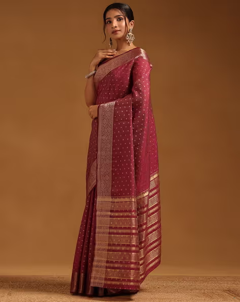 Elegant maroon georgette saree Canda with intricate detailing, perfect for weddings or festive occasions