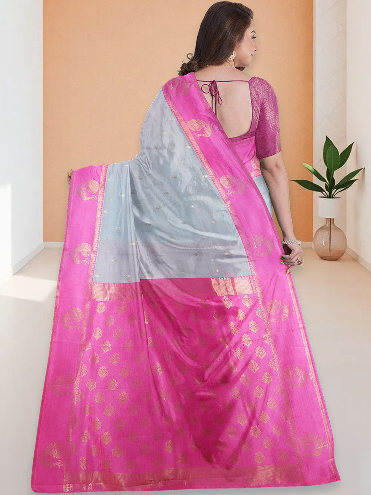 Pink embellished saree online featuring elegant detailing, suitable for weddings and festive occasions