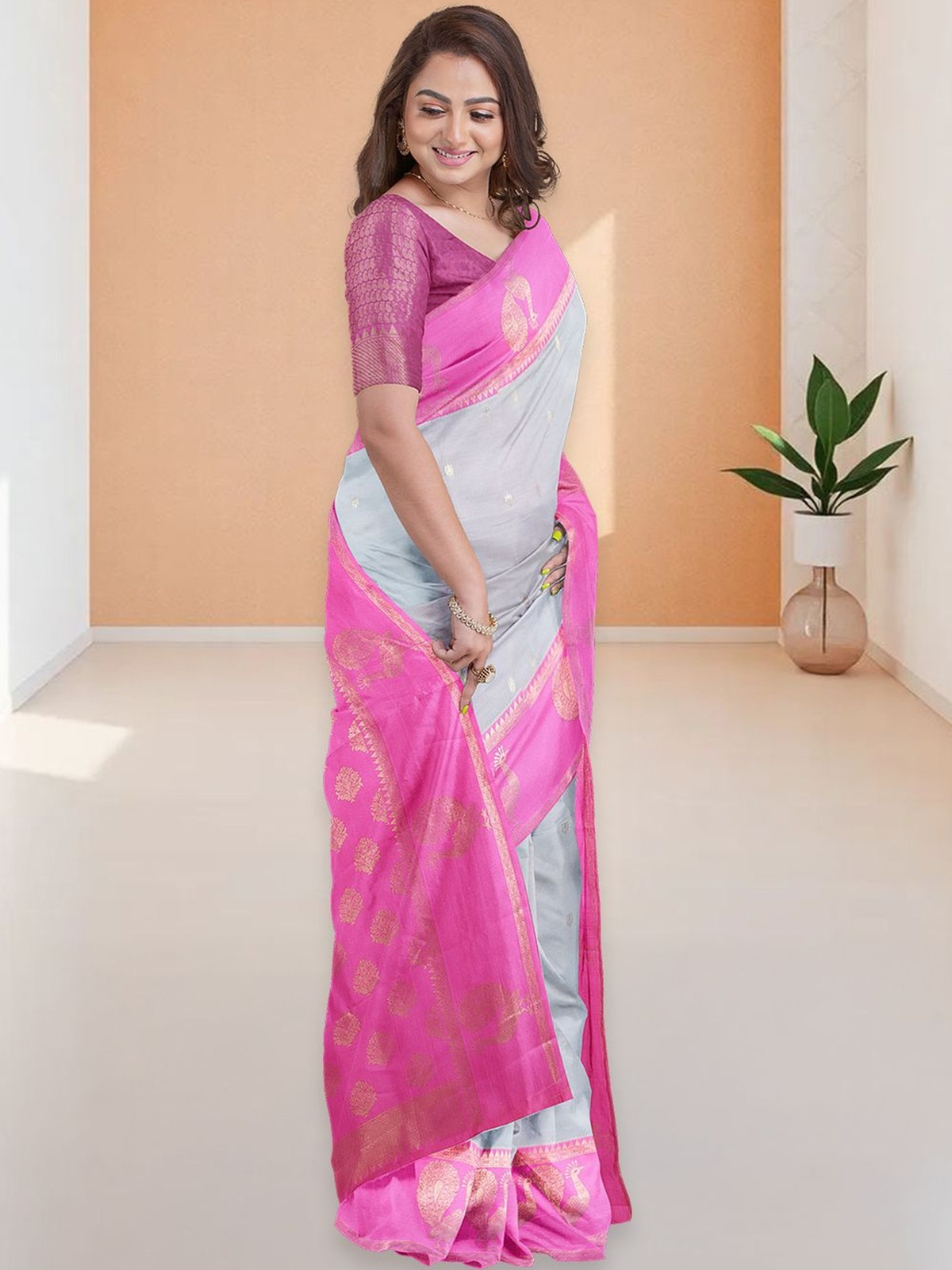 Elegant pink embellished saree online with intricate design and silk fabric, perfect for festive occasions.