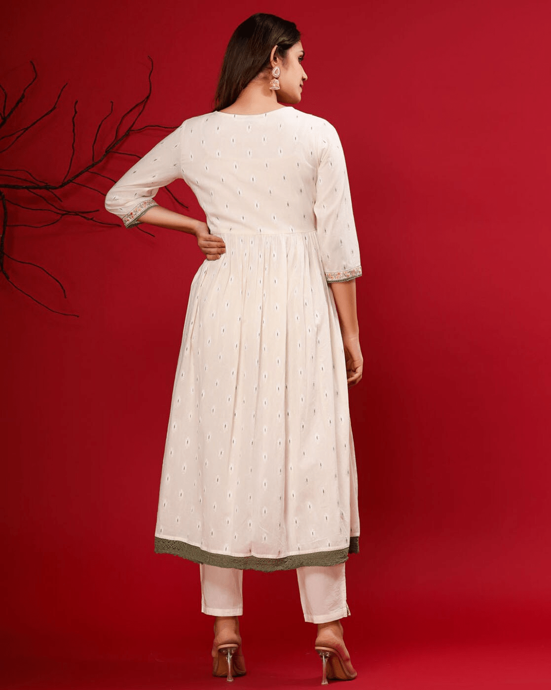Embroidered Anarkali Kurta Palazzo Set with Dupatta – Pure Cotton with Zari & Thread Work - aromie
