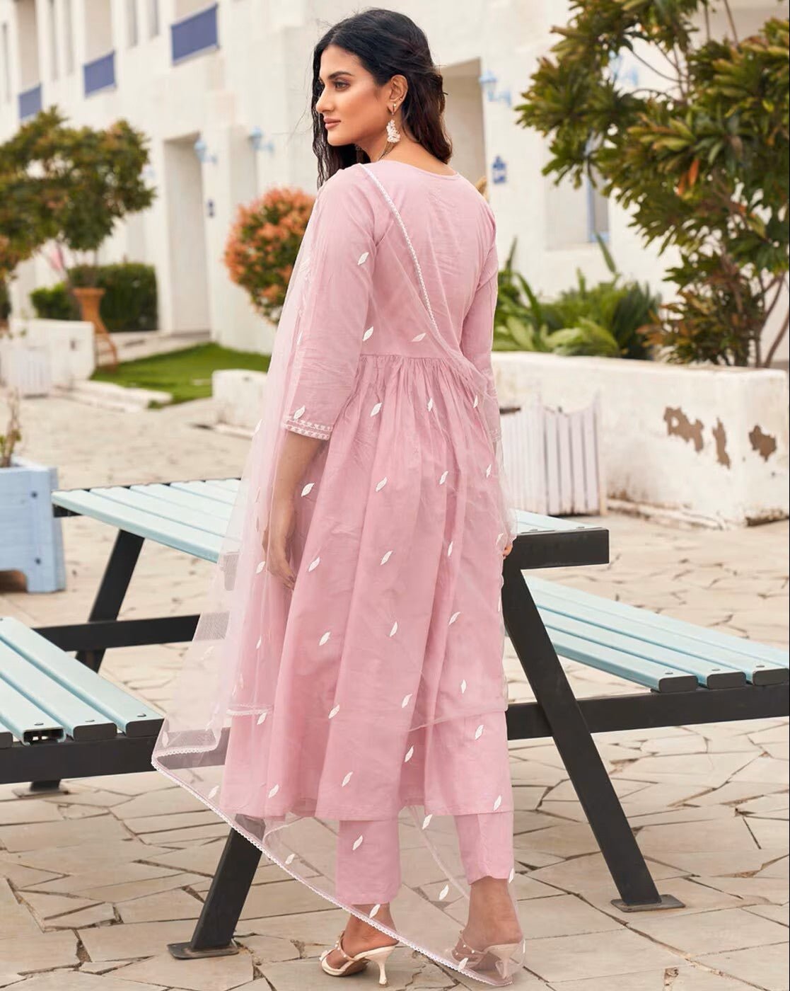 Embroidered Anarkali Kurta Set - Elegant Three Piece