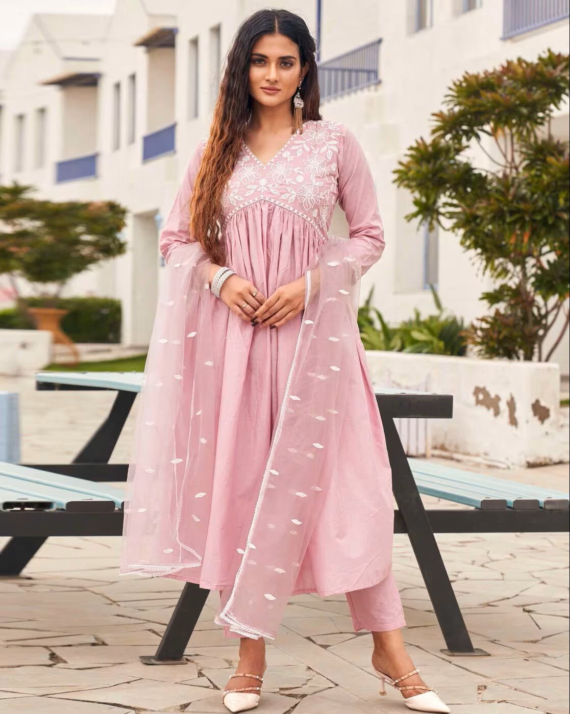 Embroidered Anarkali Kurta Set - Elegant Three Piece