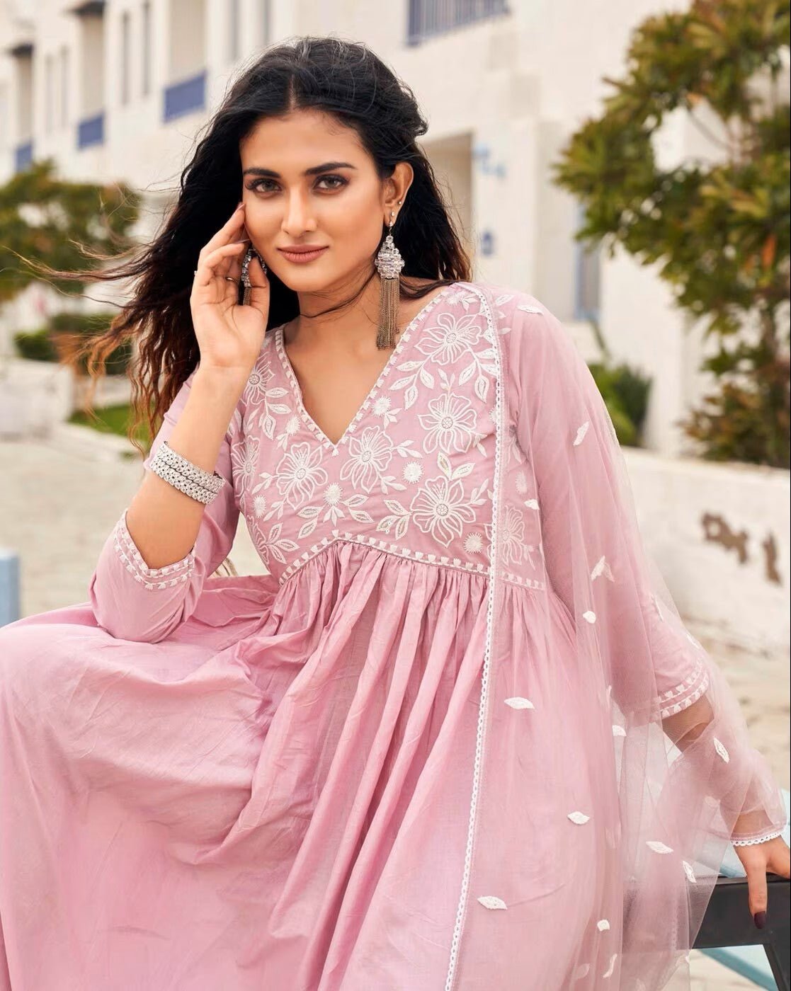 Embroidered Anarkali Kurta Set - Elegant Three Piece