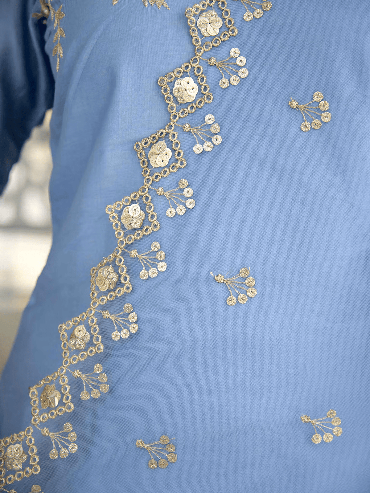 Embroidered Chanderi Kurta Pant Dupatta Set – Festive V - Neck Ethnic Outfit for Women - aromie