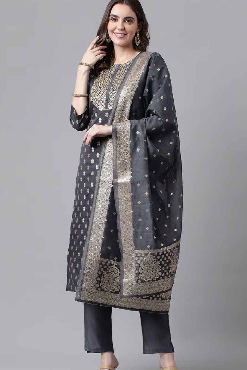 Elegant Embroidered Chanderi Kurta Set featuring intricate designs and a stylish silhouette