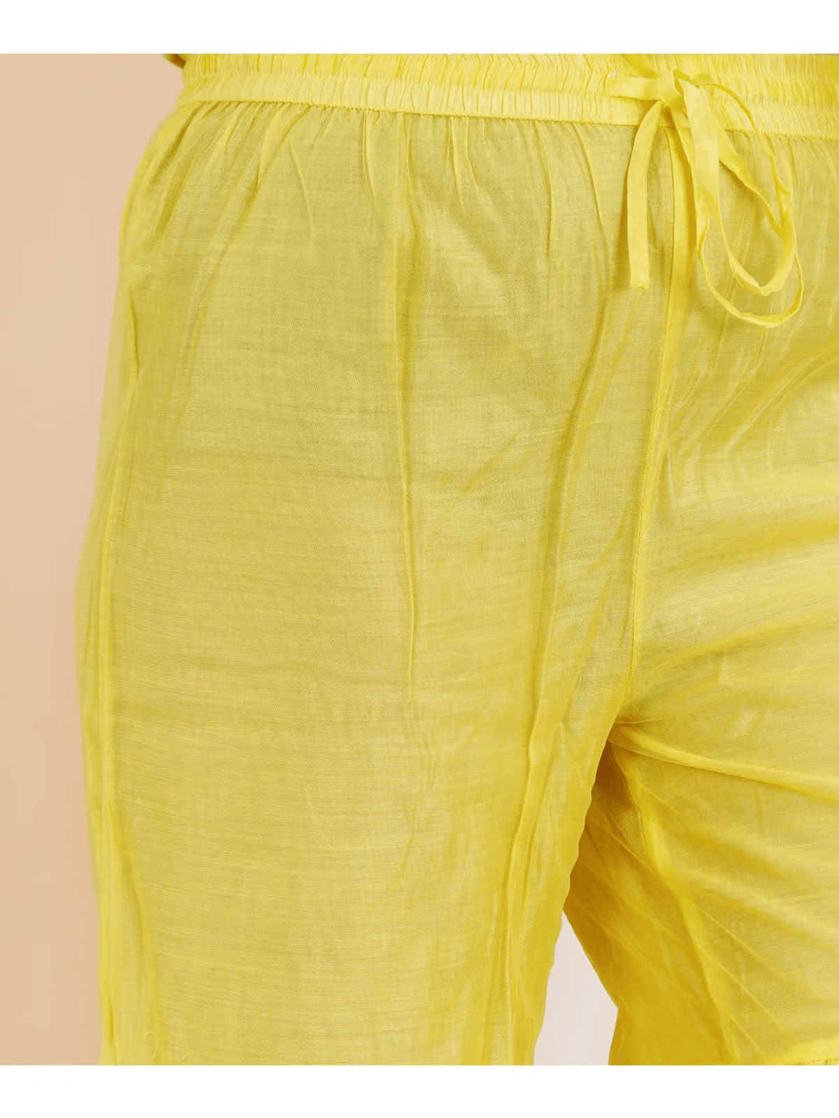 Bright yellow embroidered Chanderi kurta set featuring lightweight fabric and comfortable fit