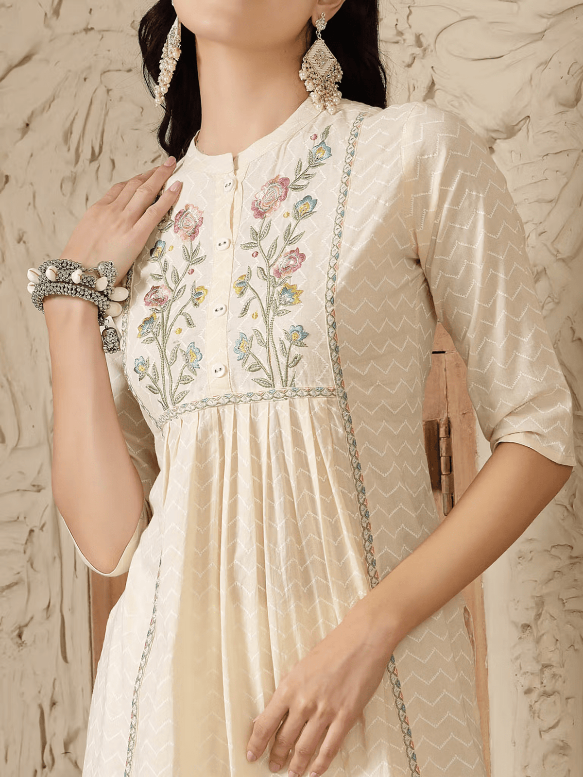 Embroidered Cotton A - Line Kurta – Stylish and Comfortable Casual Wear for Women - aromie